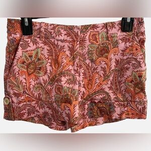 Drew Pink Orange Paisley Cotton Blend Shorts Size 0 Boho Resort Style